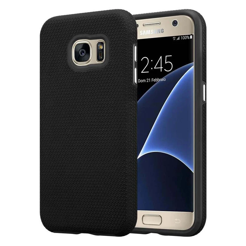 Cadorabo Hülle kompatibel mit Samsung Galaxy S7 Outdoor Hybrid Schutzhülle mit extra Grip Anti Rutsch Oberfläche im Triangle Design aus Silikon und Kunststoff
