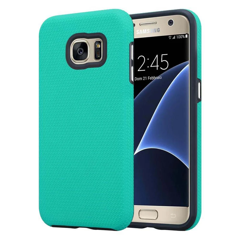 Cadorabo Hülle kompatibel mit Samsung Galaxy S7 Outdoor Hybrid Schutzhülle mit extra Grip Anti Rutsch Oberfläche im Triangle Design aus Silikon und Kunststoff