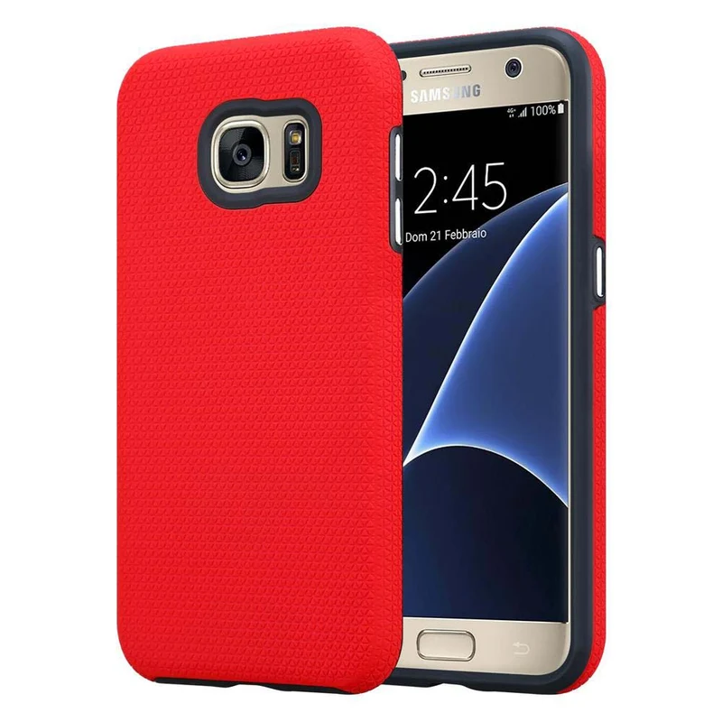 Cadorabo Hülle kompatibel mit Samsung Galaxy S7 Outdoor Hybrid Schutzhülle mit extra Grip Anti Rutsch Oberfläche im Triangle Design aus Silikon und Kunststoff