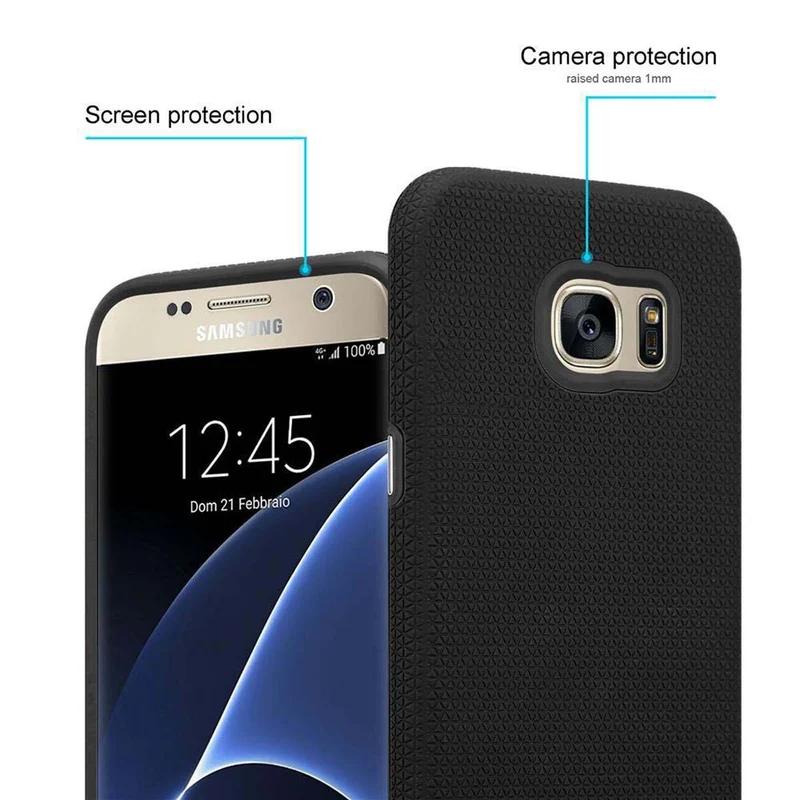 Cadorabo Hülle kompatibel mit Samsung Galaxy S7 Outdoor Hybrid Schutzhülle mit extra Grip Anti Rutsch Oberfläche im Triangle Design aus Silikon und Kunststoff