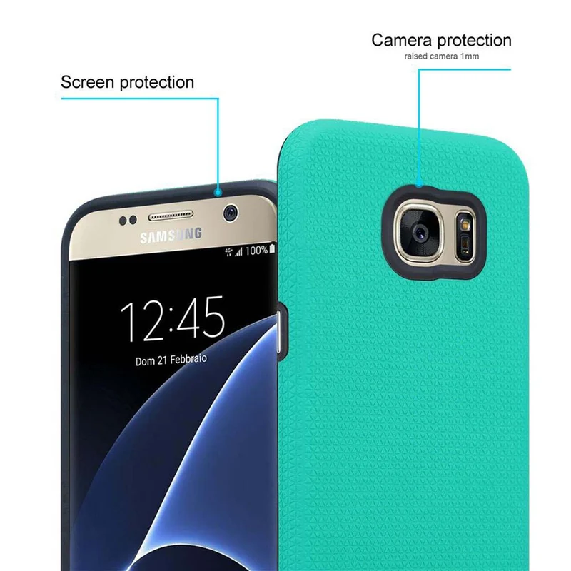 Cadorabo Hülle kompatibel mit Samsung Galaxy S7 Outdoor Hybrid Schutzhülle mit extra Grip Anti Rutsch Oberfläche im Triangle Design aus Silikon und Kunststoff