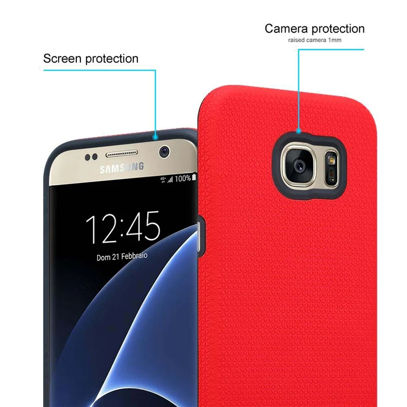 Cadorabo Hülle kompatibel mit Samsung Galaxy S7 Outdoor Hybrid Schutzhülle mit extra Grip Anti Rutsch Oberfläche im Triangle Design aus Silikon und Kunststoff