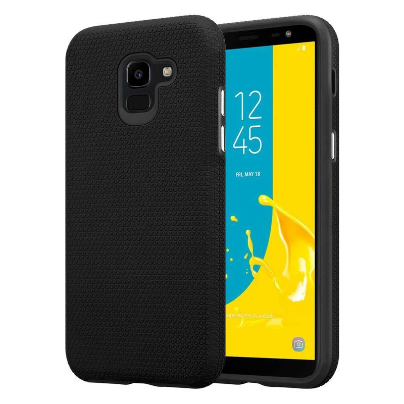 Cadorabo Hülle kompatibel mit Samsung Galaxy J6 2018 Outdoor Hybrid Schutzhülle mit extra Grip Anti Rutsch Oberfläche im Triangle Design aus Silikon und Kunststoff
