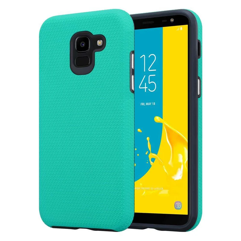 Cadorabo Hülle kompatibel mit Samsung Galaxy J6 2018 Outdoor Hybrid Schutzhülle mit extra Grip Anti Rutsch Oberfläche im Triangle Design aus Silikon und Kunststoff
