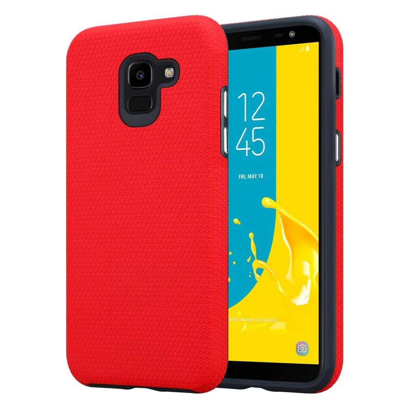 Cadorabo Hülle kompatibel mit Samsung Galaxy J6 2018 Outdoor Hybrid Schutzhülle mit extra Grip Anti Rutsch Oberfläche im Triangle Design aus Silikon und Kunststoff