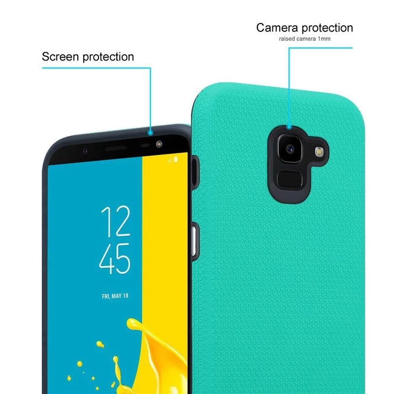 Cadorabo Hülle kompatibel mit Samsung Galaxy J6 2018 Outdoor Hybrid Schutzhülle mit extra Grip Anti Rutsch Oberfläche im Triangle Design aus Silikon und Kunststoff