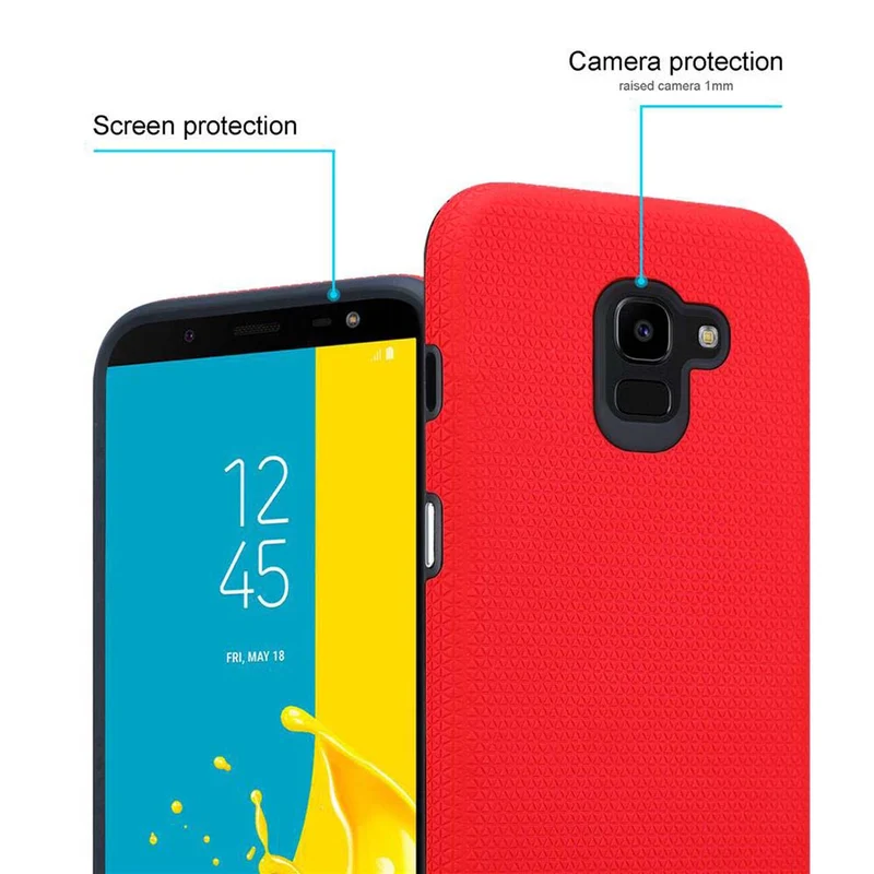 Cadorabo Hülle kompatibel mit Samsung Galaxy J6 2018 Outdoor Hybrid Schutzhülle mit extra Grip Anti Rutsch Oberfläche im Triangle Design aus Silikon und Kunststoff