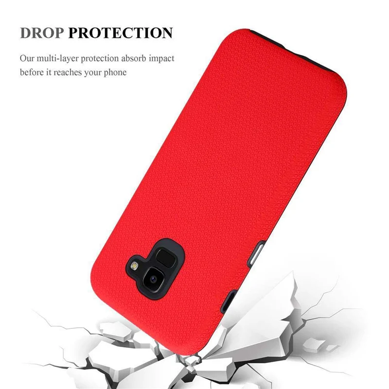 Cadorabo Hülle kompatibel mit Samsung Galaxy J6 2018 Outdoor Hybrid Schutzhülle mit extra Grip Anti Rutsch Oberfläche im Triangle Design aus Silikon und Kunststoff