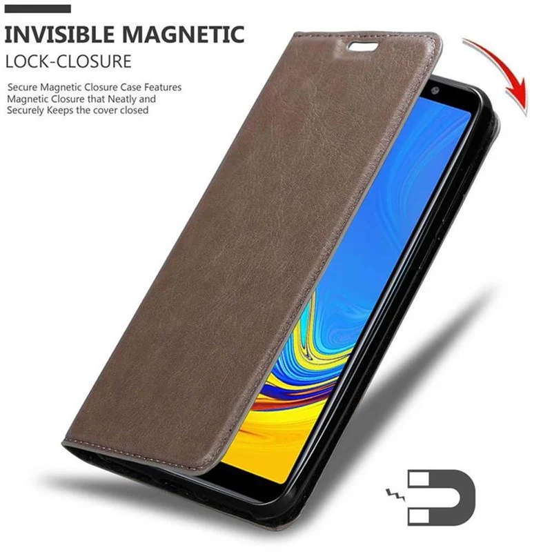 Cadorabo Hülle kompatibel mit Samsung Galaxy A7 2018 Schutzhülle mit Magnetverschluss, Standfunktion und Kartenfach