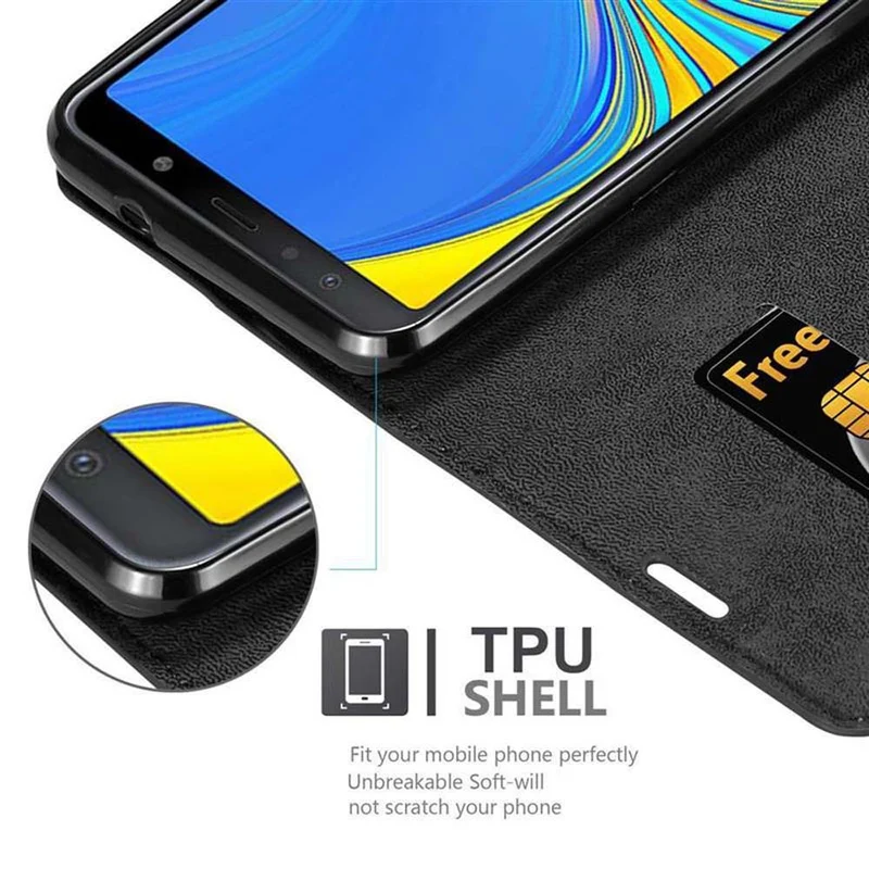 Cadorabo Hülle kompatibel mit Samsung Galaxy A7 2018 Schutzhülle mit Magnetverschluss, Standfunktion und Kartenfach