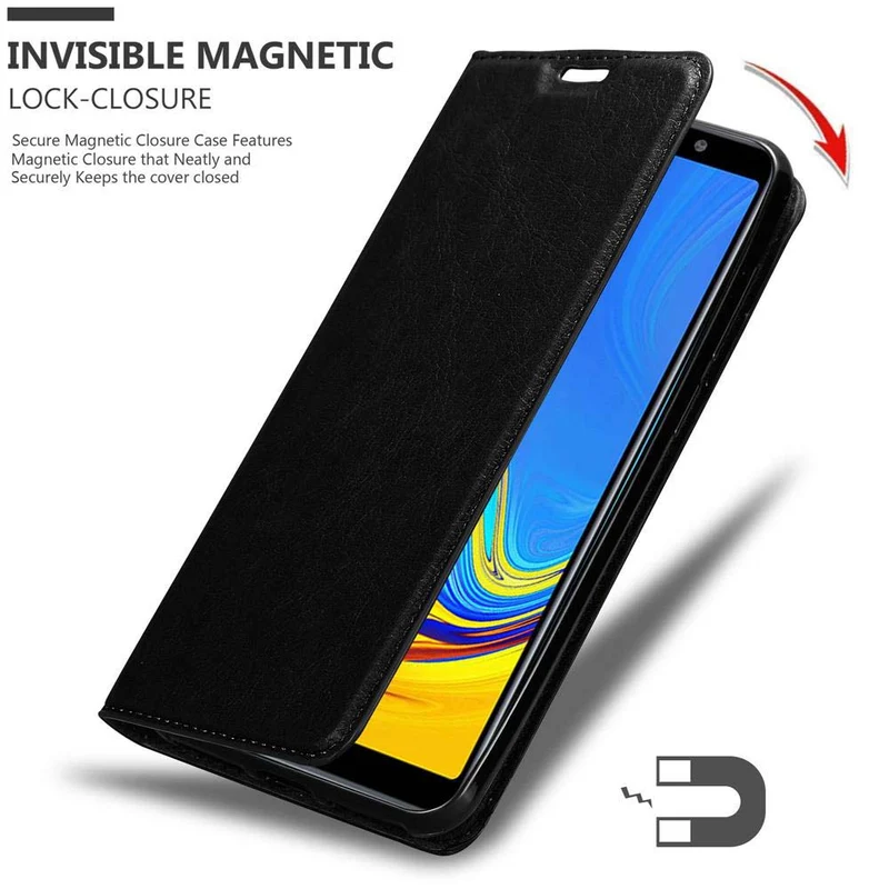 Cadorabo Hülle kompatibel mit Samsung Galaxy A7 2018 Schutzhülle mit Magnetverschluss, Standfunktion und Kartenfach