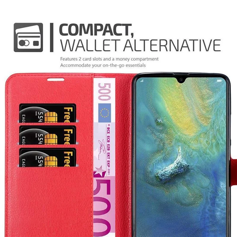 Cadorabo Hülle kompatibel mit Huawei MATE 20 X Schutzhülle mit Magnetverschluss, Standfunktion und Kartenfach