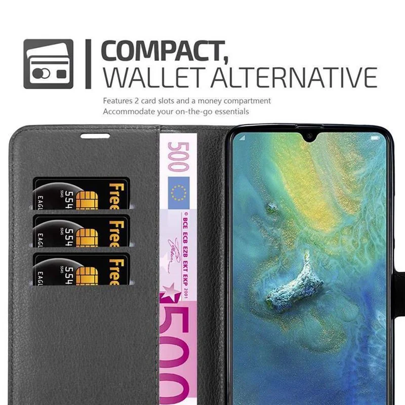 Cadorabo Hülle kompatibel mit Huawei MATE 20 X Schutzhülle mit Magnetverschluss, Standfunktion und Kartenfach