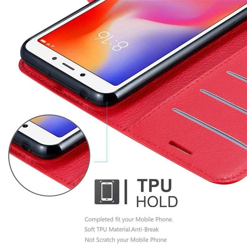 Cadorabo Hülle kompatibel mit Xiaomi RedMi 6A Schutzhülle mit Magnetverschluss, Standfunktion und Kartenfach