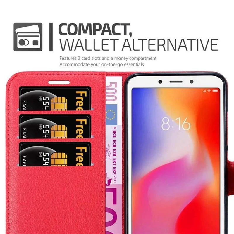 Cadorabo Hülle kompatibel mit Xiaomi RedMi 6A Schutzhülle mit Magnetverschluss, Standfunktion und Kartenfach