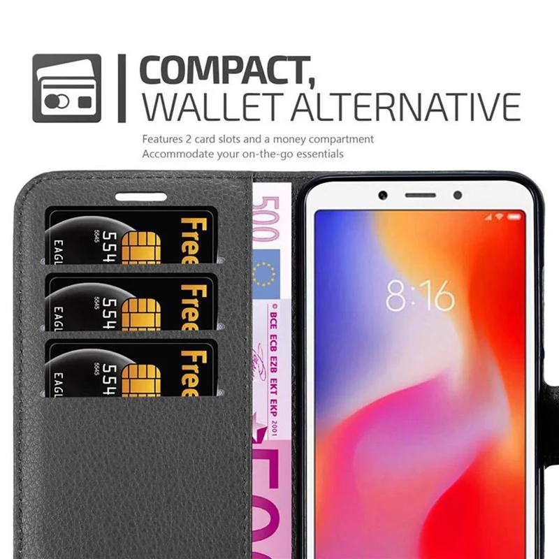 Cadorabo Hülle kompatibel mit Xiaomi RedMi 6A Schutzhülle mit Magnetverschluss, Standfunktion und Kartenfach