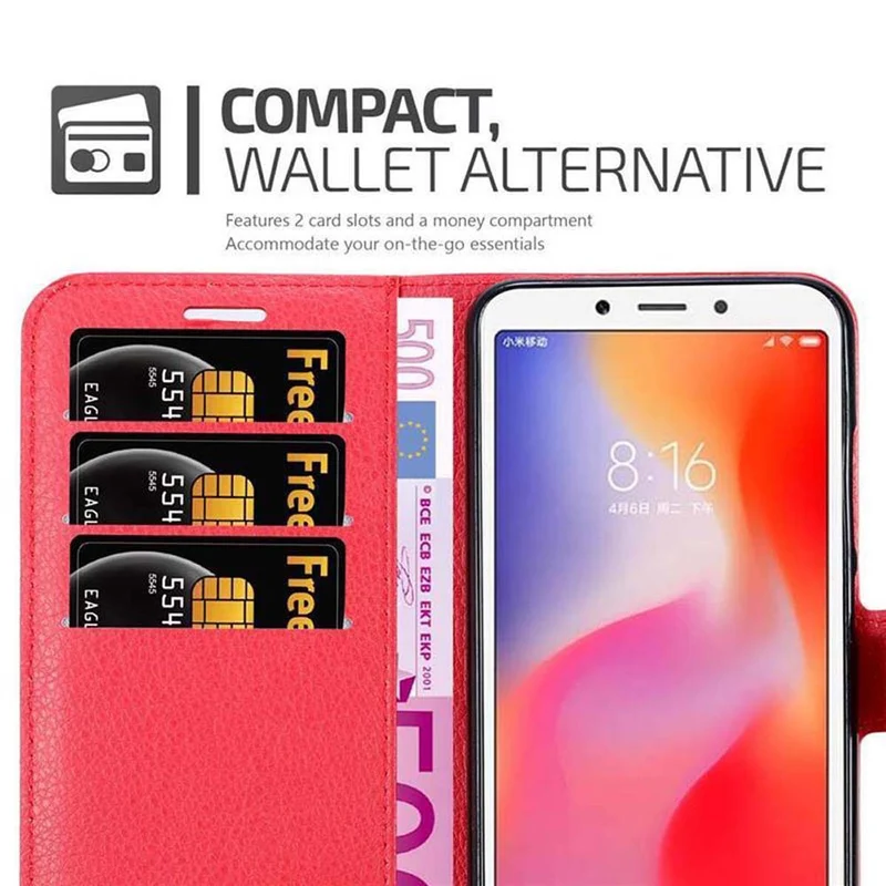 Cadorabo Hülle kompatibel mit Xiaomi RedMi 6 Schutzhülle mit Magnetverschluss, Standfunktion und Kartenfach