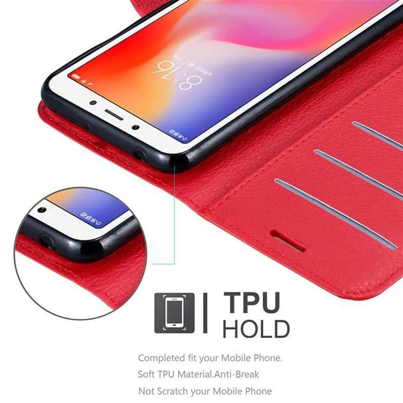 Cadorabo Hülle kompatibel mit Xiaomi RedMi 6 Schutzhülle mit Magnetverschluss, Standfunktion und Kartenfach