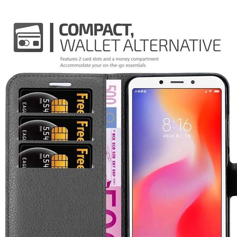 Cadorabo Hülle kompatibel mit Xiaomi RedMi 6 Schutzhülle mit Magnetverschluss, Standfunktion und Kartenfach
