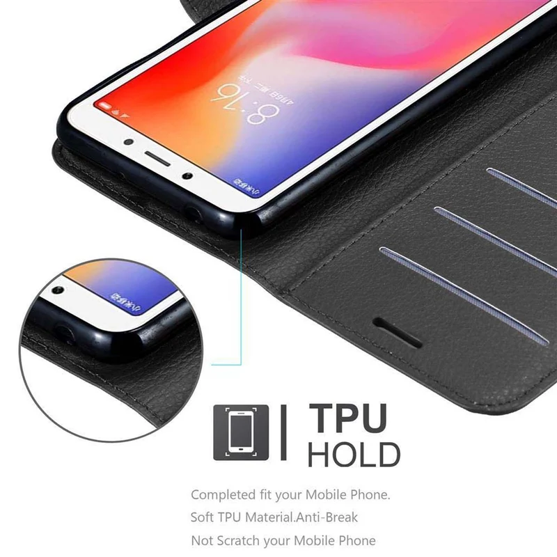 Cadorabo Hülle kompatibel mit Xiaomi RedMi 6 Schutzhülle mit Magnetverschluss, Standfunktion und Kartenfach
