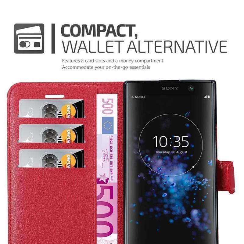 Cadorabo Hülle kompatibel mit Sony Xperia XA2 PLUS Schutzhülle mit Magnetverschluss, Standfunktion und Kartenfach