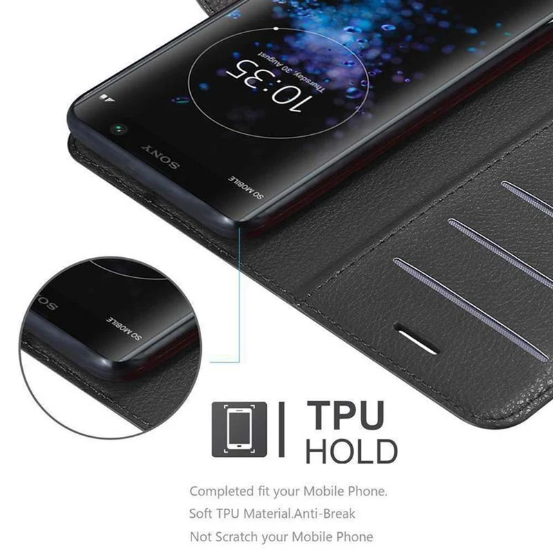 Cadorabo Hülle kompatibel mit Sony Xperia XA2 PLUS Schutzhülle mit Magnetverschluss, Standfunktion und Kartenfach