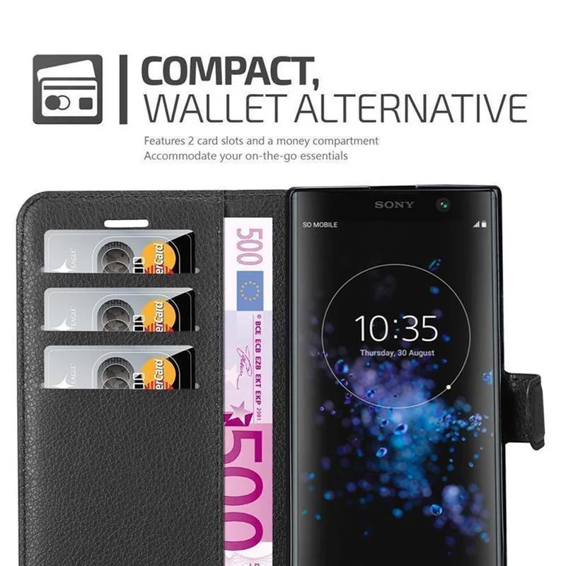 Cadorabo Hülle kompatibel mit Sony Xperia XA2 PLUS Schutzhülle mit Magnetverschluss, Standfunktion und Kartenfach