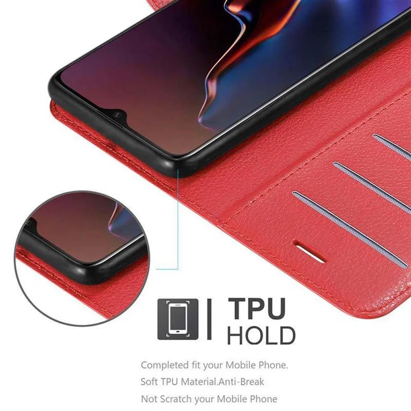 Cadorabo Hülle kompatibel mit OnePlus 6T Schutzhülle mit Magnetverschluss, Standfunktion und Kartenfach