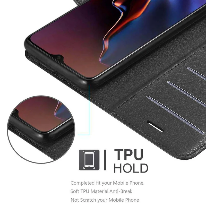 Cadorabo Hülle kompatibel mit OnePlus 6T Schutzhülle mit Magnetverschluss, Standfunktion und Kartenfach
