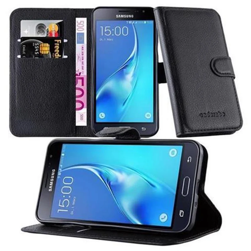 Cadorabo Hülle kompatibel mit Samsung Galaxy J3 2015 Schutzhülle mit Magnetverschluss, Standfunktion und Kartenfach