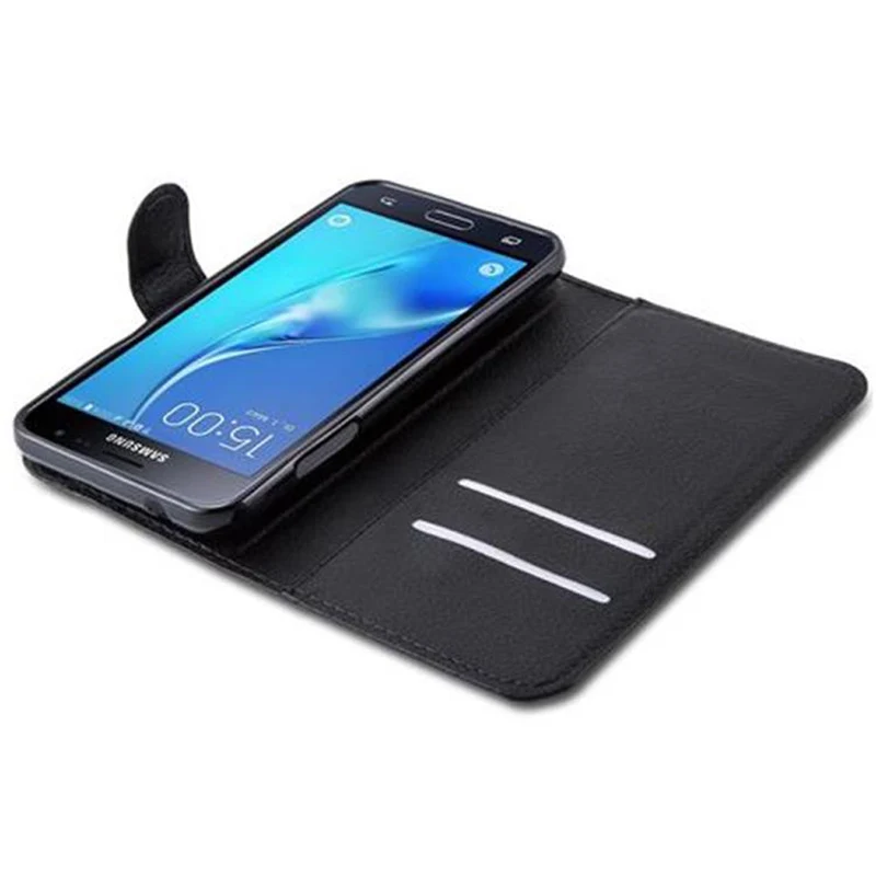 Cadorabo Hülle kompatibel mit Samsung Galaxy J3 2015 Schutzhülle mit Magnetverschluss, Standfunktion und Kartenfach
