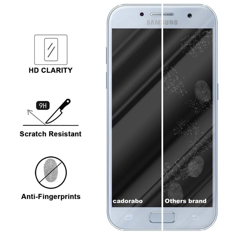 Cadorabo Panzer Folie kompatibel mit Samsung Galaxy A5 2017 - Schutzfolie Gehärtetes (Tempered) Display-Schutzglas in 9H Härte mit 3D Touch Kompatibilität