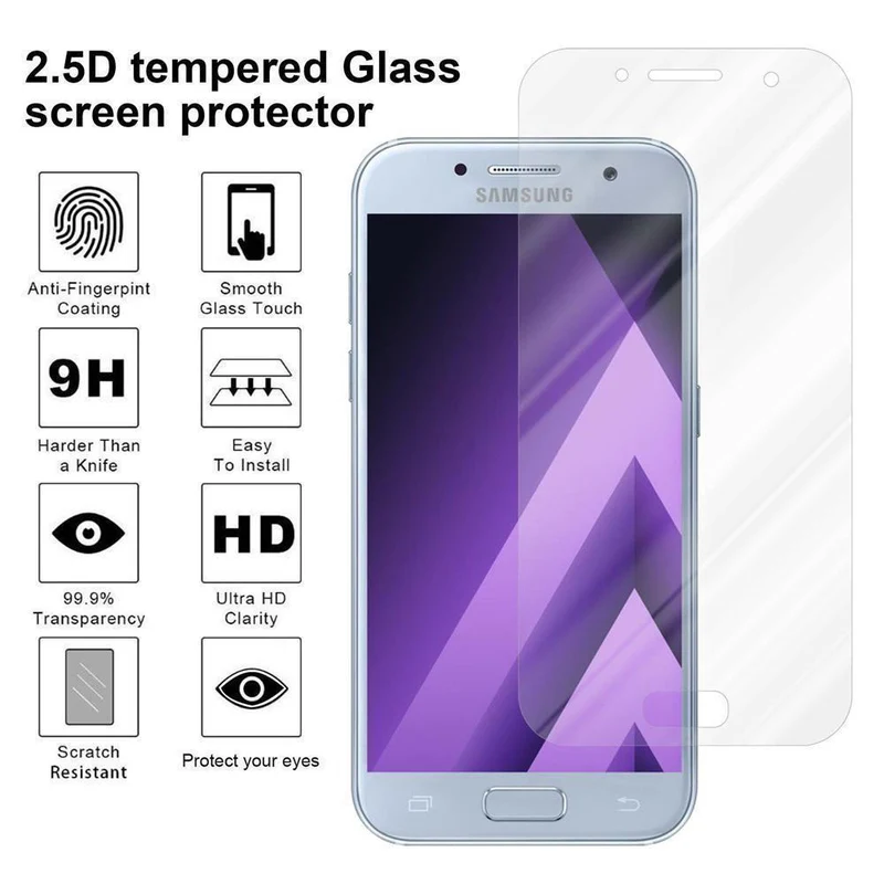 Cadorabo Panzer Folie kompatibel mit Samsung Galaxy A5 2017 - Schutzfolie Gehärtetes (Tempered) Display-Schutzglas in 9H Härte mit 3D Touch Kompatibilität