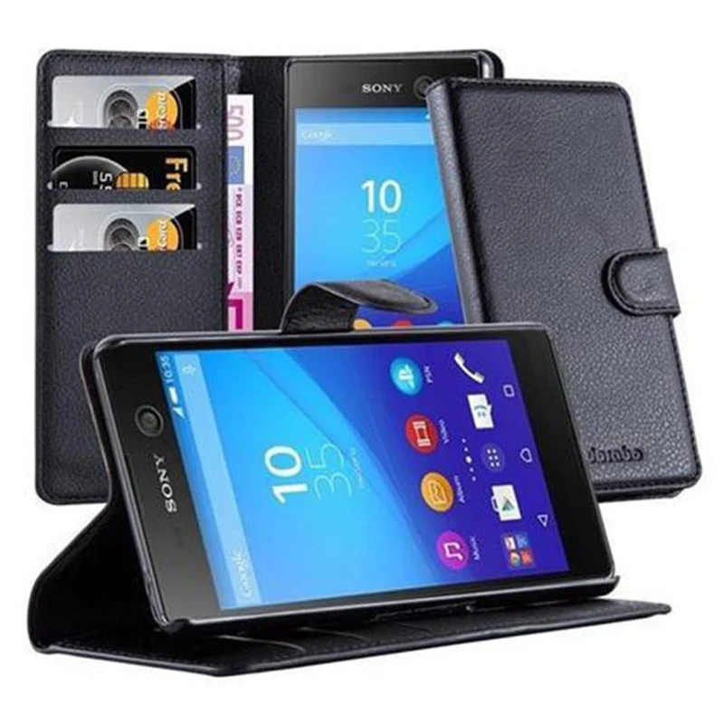 Cadorabo Hülle kompatibel mit Sony Xperia M5 Schutzhülle mit Magnetverschluss, Standfunktion und Kartenfach