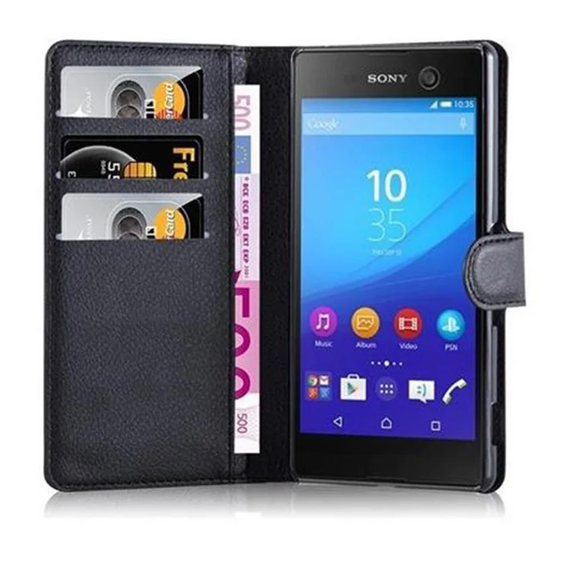 Cadorabo Hülle kompatibel mit Sony Xperia M5 Schutzhülle mit Magnetverschluss, Standfunktion und Kartenfach