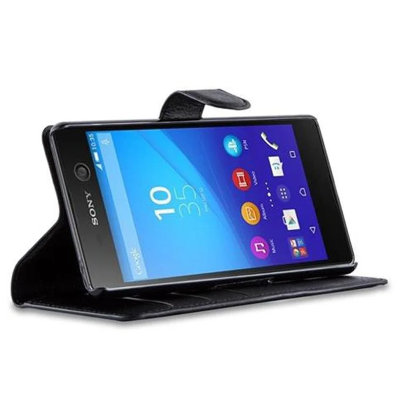 Cadorabo Hülle kompatibel mit Sony Xperia M5 Schutzhülle mit Magnetverschluss, Standfunktion und Kartenfach