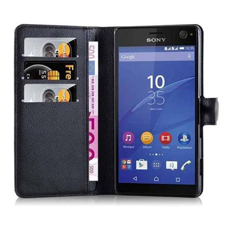 Cadorabo Hülle kompatibel mit Sony Xperia C4 Schutzhülle mit Magnetverschluss, Standfunktion und Kartenfach