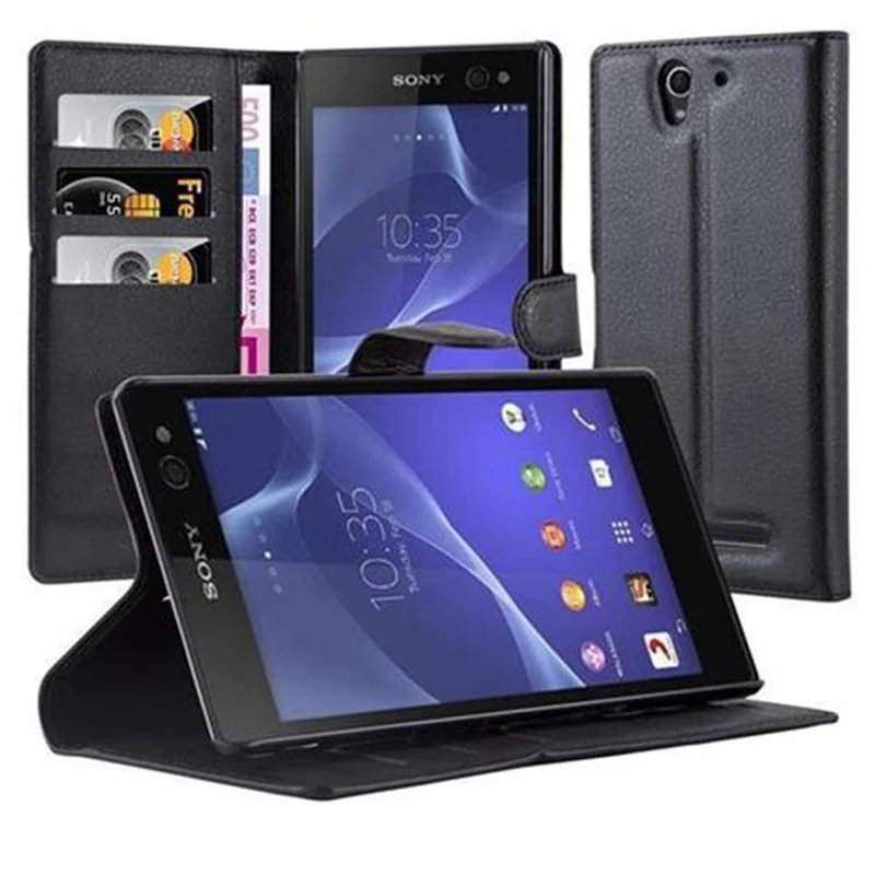 Cadorabo Hülle kompatibel mit Sony Xperia C3 Schutzhülle mit Magnetverschluss, Standfunktion und Kartenfach