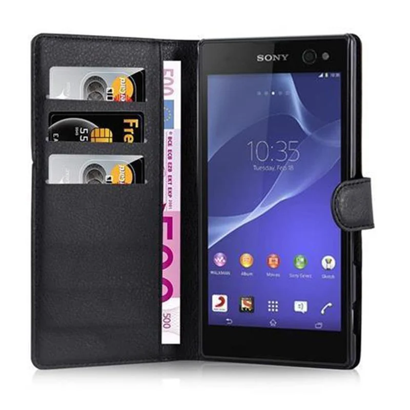 Cadorabo Hülle kompatibel mit Sony Xperia C3 Schutzhülle mit Magnetverschluss, Standfunktion und Kartenfach