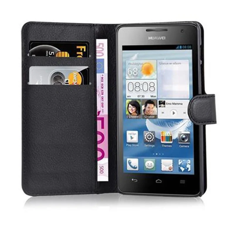 Cadorabo Hülle kompatibel mit Huawei ASCEND G526 Schutzhülle mit Magnetverschluss, Standfunktion und Kartenfach