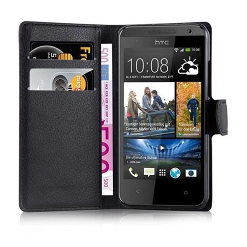 Cadorabo Hülle kompatibel mit HTC Desire 300 Schutzhülle mit Magnetverschluss, Standfunktion und Kartenfach