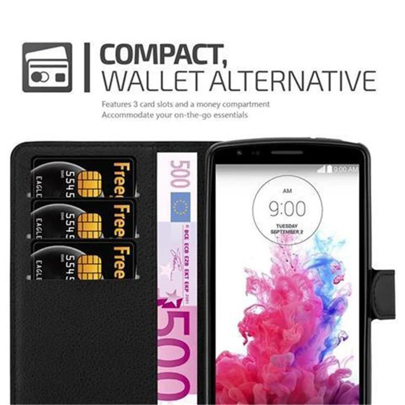 Cadorabo Hülle kompatibel mit LG G3 Schutzhülle mit Magnetverschluss, Standfunktion und Kartenfach