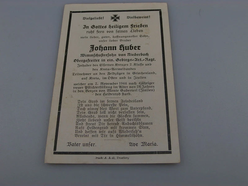 Sterbebilder Gebirgsjäger ( wahrscheinlich das 100. Regiment ) Italien 2/11/44
