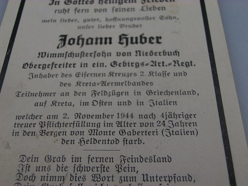 Sterbebilder Gebirgsjäger ( wahrscheinlich das 100. Regiment ) Italien 2/11/44