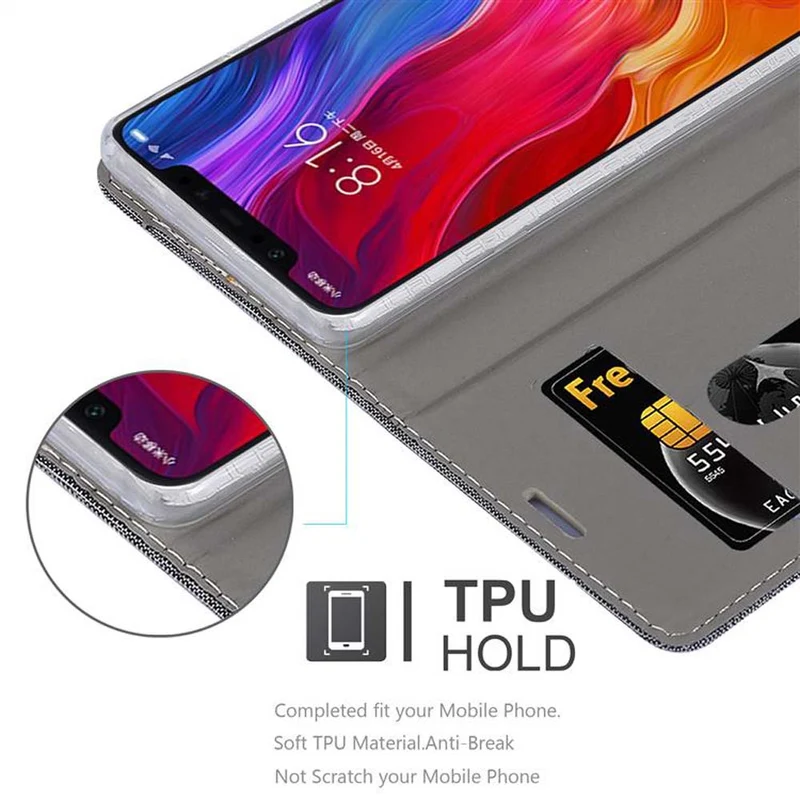 Cadorabo Hülle kompatibel mit Xiaomi Mi 8 Schutzhülle mit Magnetverschluss, Standfunktion und Kartenfach