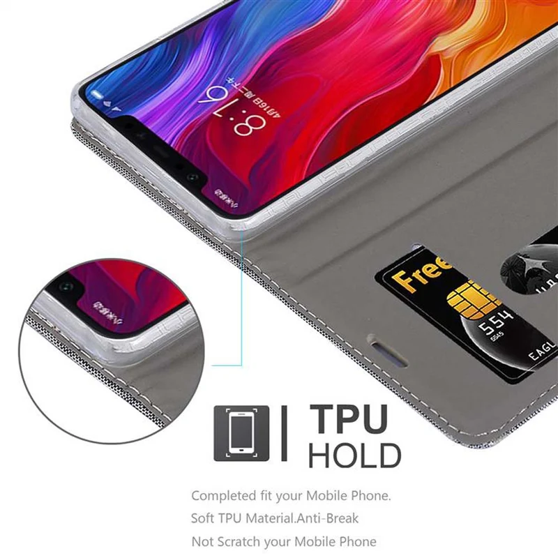 Cadorabo Hülle kompatibel mit Xiaomi Mi 8 Schutzhülle mit Magnetverschluss, Standfunktion und Kartenfach