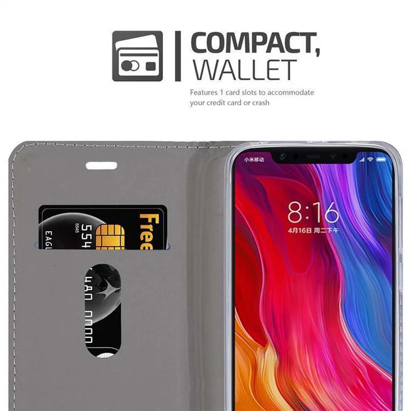 Cadorabo Hülle kompatibel mit Xiaomi Mi 8 Schutzhülle mit Magnetverschluss, Standfunktion und Kartenfach