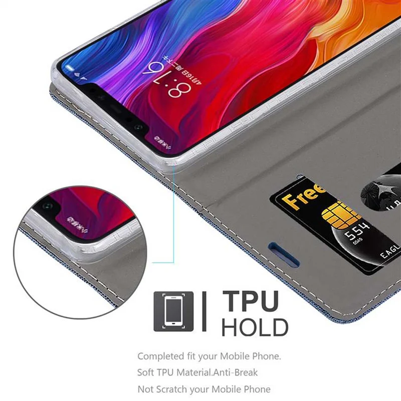 Cadorabo Hülle kompatibel mit Xiaomi Mi 8 Schutzhülle mit Magnetverschluss, Standfunktion und Kartenfach