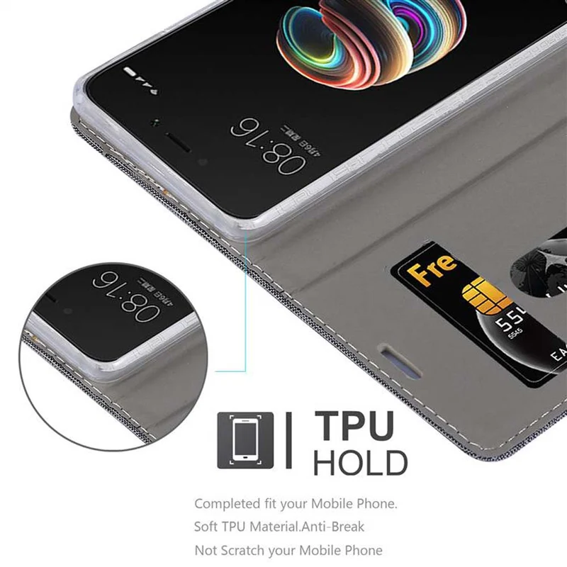 Cadorabo Hülle kompatibel mit Xiaomi RedMi 5A Schutzhülle mit Magnetverschluss, Standfunktion und Kartenfach