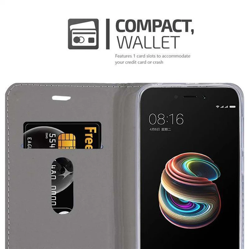Cadorabo Hülle kompatibel mit Xiaomi RedMi 5A Schutzhülle mit Magnetverschluss, Standfunktion und Kartenfach